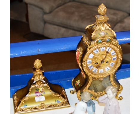 REPRODUCTION GILT MANTLE CLOCK WITH UNDER SHELF     