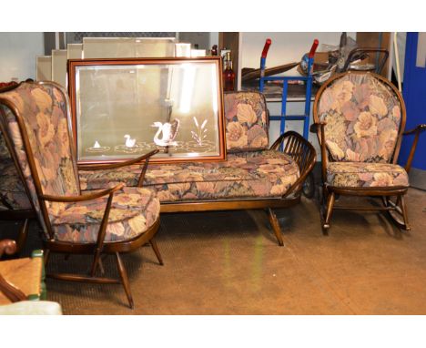 3 PIECE ERCOL DARK OAK LOUNGE SUITE     