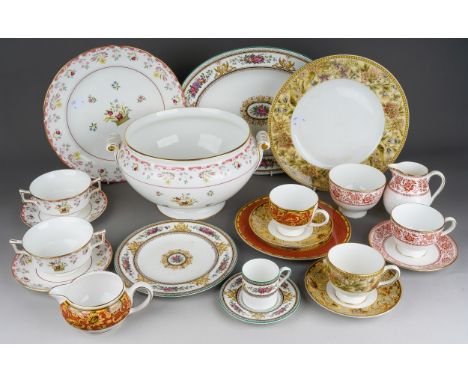Two boxes of Wedgwood bone china part dinner and tea services, patterns comprise Columbia, Red Damask, Persia, Floral Tapestr