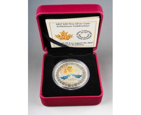 Silver proof 20 dollars 2017 struck to commemorate the platinum wedding of the Queen &amp; Prince Philip; obv. Queen's portra