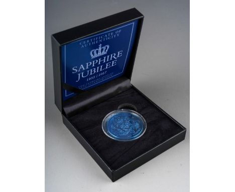 A British Indian Ocean Territories £2 blue titanium coin, 2017, Sapphire Jubilee, cased with certificate of authenticity 268/