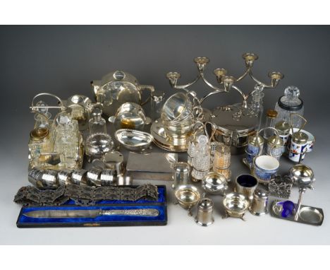 Silver plate, EPNS to include: An Art Deco three piece tea set including teapot, milk jug and sugar bowl in the manner of Chr