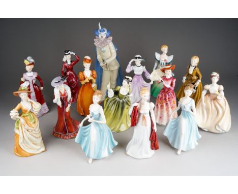 A large collection of Staffordshire Art China figures, to include: Alexandra, Ascot, Louisa, Sarah etc, factory marks to base