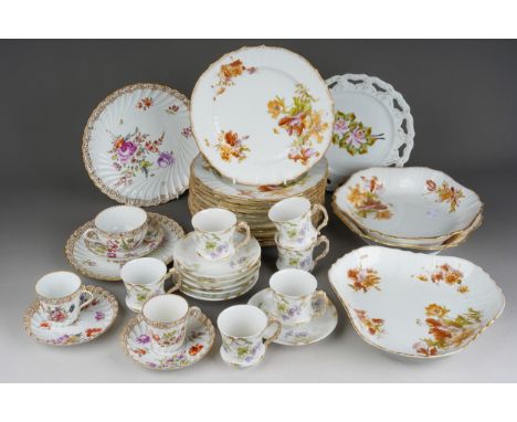 A box of late 19th and 20th century Continental porcelain, including a thirteen piece dessert service, eight pieces of Dresde