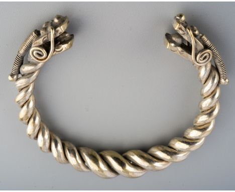 White metal heavy dragon Viking style bangle, gross weight 66g