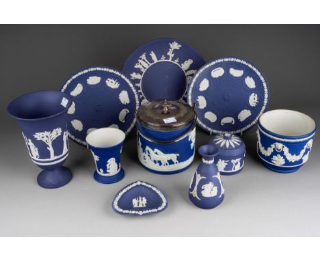 An early 20th century B P Co biscuit barrel with plated mounts, together with a collection of nine pieces of 20th century dar
