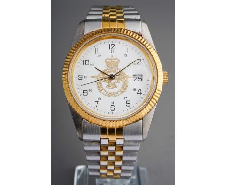 A wristwatch. The white dial with black Arabic numerals, black enamel hands and second sweep, approx case diameter 34mm, flut
