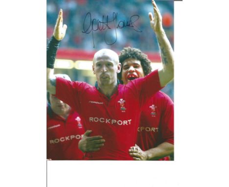 Gareth Thomas 10x8 Signed Colour Photo Pictured Celebrating While Playing For Wales. Good Condition. All autographs are genui