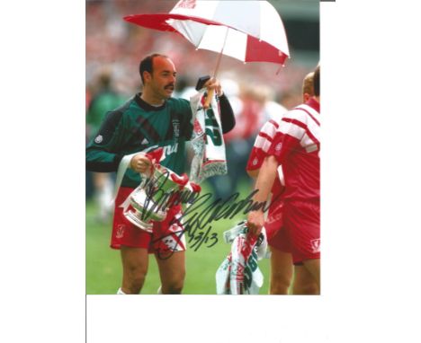 Bruce Grobbelaar 10x8 Signed Colour Photo Pictured Celebrating With The Fa Cup While Playing For Liverpool. Good Condition. A