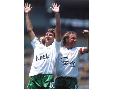 Football Norman Whiteside and Sammy Mcilroy signed 16x12 colour photo pictured while playing for Northern Ireland. Good Condi