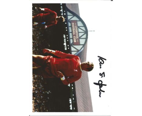 Football Ian St John signed 7x5 colour photo pictured while playing for Liverpool. Good Condition. All autographs are genuine