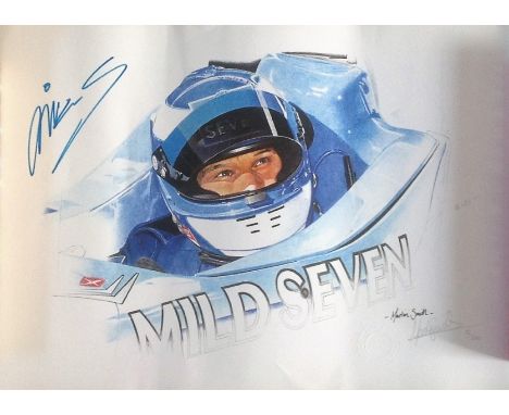 Motor Racing Mika Salo 16x12 limited edition print 22/500 signed by Mika Salo and in pencil by the artist Martin Smith. Good 