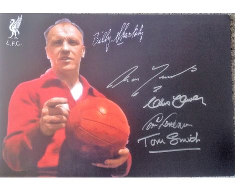 Football Bill Shankly 16x12 photo print signed by Anfield legends Ron Yeats, Chris Lawler, Tommy Lawrence and Tommy Smith. Go