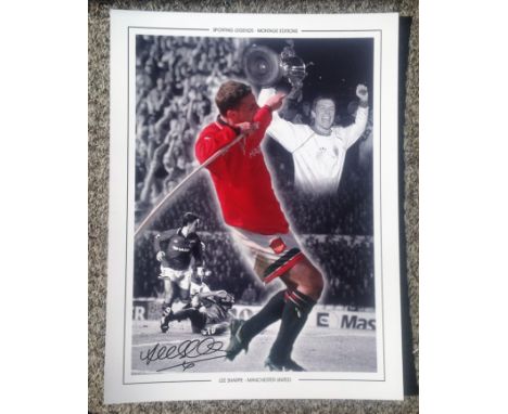 Football Lee Sharpe signed 16x12 colour montage photo pictured during his playing days with Manchester United. Good Condition
