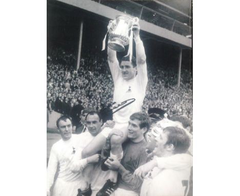 Football Dave Mackay signed 16x12 black and white photo pictured lifting the FA Cup while captain of Tottenham Hotspur. Good 