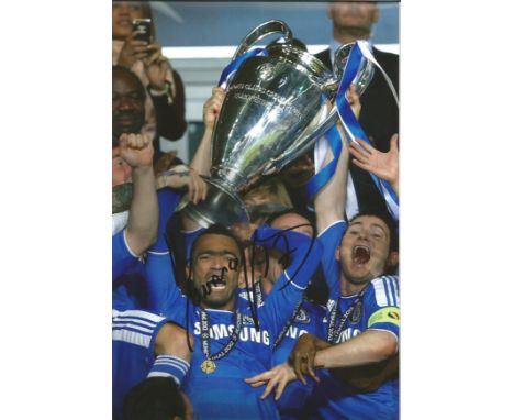 Football Jose Bosingwa signed 12x8 colour photo pictured celebrating with the Champions league trophy while playing for Chels