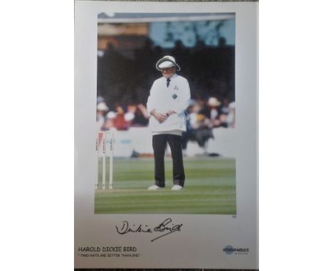 Cricket Dickie Bird signed 16x12 Two Hats are Better than One limited edition photo print. Good Condition. All autographs are