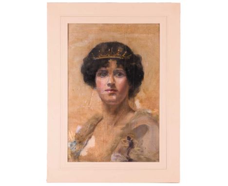 Manner of John Singer Sargent, Half length portrait of a lady wearing a tiara, oil on canvas, 61 x 47 cm, unframed and withou