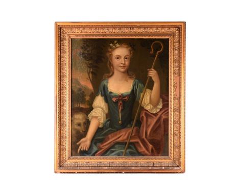 18th century British School, Portrait of a Shepherdess, oil on canvas, 74.5 x 62 cm, framed, frame 93.5 x 81cmCleaned by P &a