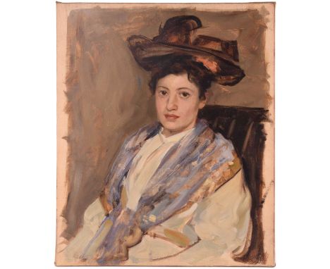 William Stewart MacGeorge (1861 - 1931), Portrait of a lady wearing a bonnet (possibly the artist's wife), inscribed on the s