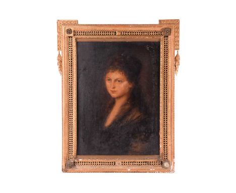 Early 19th century British School, bust-length portrait of a Lady, unsigned, oil on canvas, 59 x 43 cm, in an ornate gilt fra