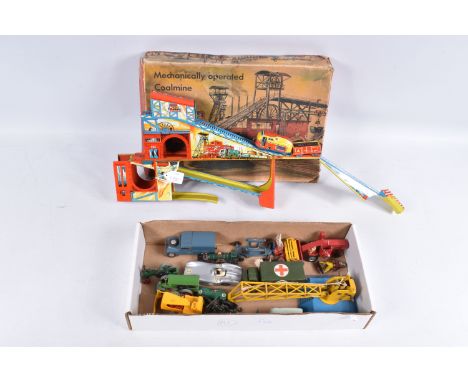 A BOXED TECHNOFIX TINPLATE CLOCKWORK MECHANICALLY OPERATED COAL MINE, No.294, lithographed tinplate track, locomotive and wag