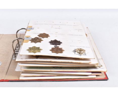 A BINDER CONTAINING VARIOUS BRITISH AND COMMONWEALTH CAP BADGES AND COLLAR BADGES, these are a mix of brass, white metal and 