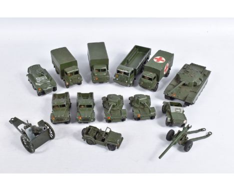A QUANTITY OF UNBOXED AND ASSORTED PLAYWORN DINKY TOYS MILITARY VEHICLES, to include Foden 10T Army Truck, No.622, missing ti