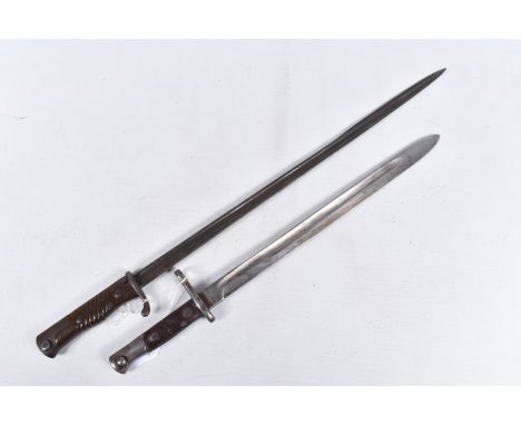 TWO 19TH CENTURY BAYONETS FROM GERMANY AND SPAIN, the first is German or Prussian and the blade is marked ERFURT under a crow