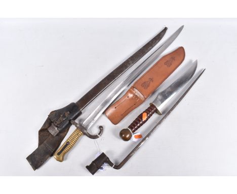 A FRENCH NINETEENTH CENTURY CHASSEPOT BAYONET, a socket bayonet and one other knife, the chassepot comes in its scabbard and 