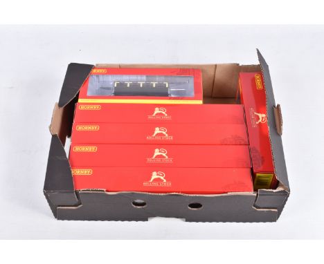 SEVEN BOXED HORNBY OO GAUGE MODEL RAILWAYS COACHES, to include 1st class coach no. 143, item no. R40065, 3rd class coach no. 