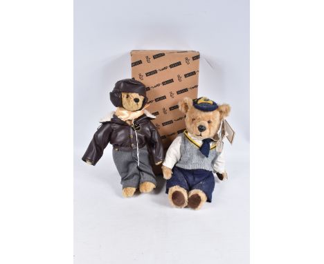 A BOXED DEANS RAG BOOK LIMITED EDITION TEDDY BEAR, 'V.E. Day - Airman Bear' from 2005, golden plush mohair bear, wearing flyi