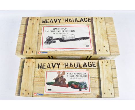 TWO BOXED CORGI LIMITED EDITION 1:50 SCALE HEAVY HAULAGE DIECAST MODEL VEHICLES, the first is a Scania Topline 5 Axle King Tr