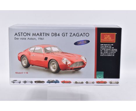 A BOXED LIMITED EDITION CMC ASTON MARTIN DB4 GT ZAGATO BAUJAHR DER ROTE ASTON 1961 1:18 SCALE DIECAST MODEL VEHICLE, numbered