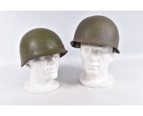 A POST WWII USA ARMY STEEL HELMET, it has its detachable plastic inner but the liner is damaged, however it still has its chi