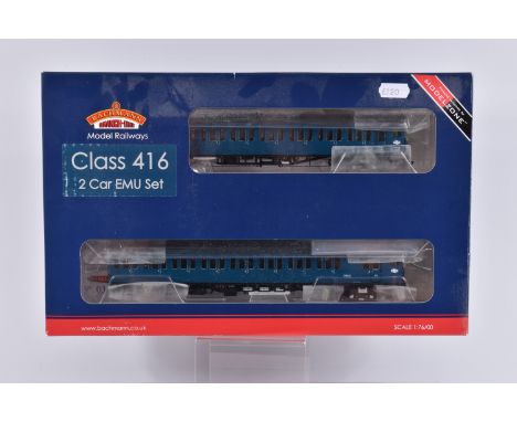 A BOXED BACHMANN BRANCHLINE MODEL RAILWAYS TWO CAR EPB EMU SET, OO Gauge, Class 416, Livery BR Blue, 5739, model no. 31-375Z,