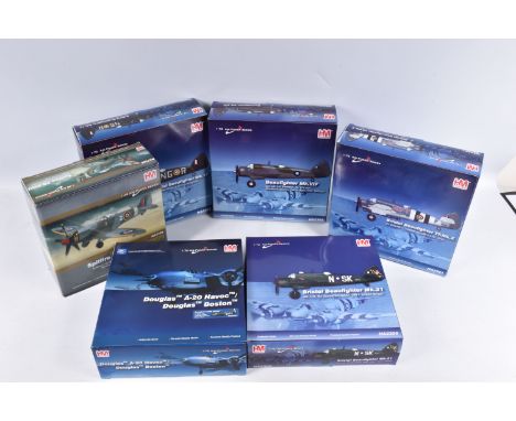 SIX BOXED HOBBY MASTER AIR POWER SERIES DIECAST MODEL AIRCRAFTS, the first is a limited edition 1:48 scale Spitfire FR.XVIII,