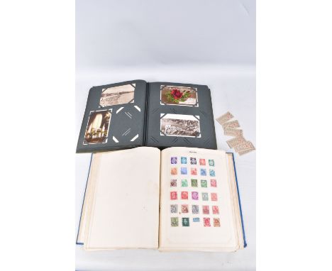 LARGE LOOSE LEAF ALBUM WITH WORLDWIDE COLLECTION, together with a postcard album containing approximately 190 including early