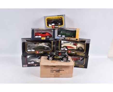 THREE BOXED BBURAGO 1/18 SCALE DIECAST SPORTS CAR MODELS,  2 x 1961 Jaguar E Type Cabriolet, No.3016 &amp; No.3026 and Diamon