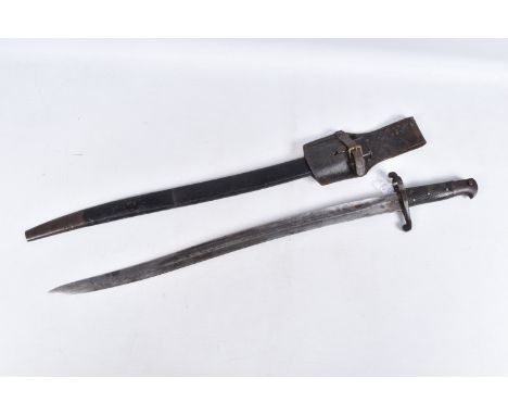 A 1887 PATTERN BRITISH MARTINT HENRY  BAYONET, this comes with its scabbard and frog, the blade is rubbed in places and the l