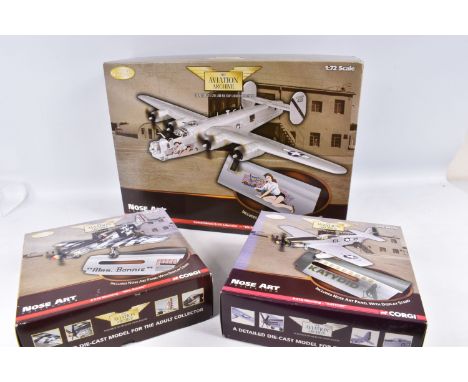 THREE BOXED CORGI LIMITED EDITION AVIATION ARCHIVE 1:72 SCALE NOSE ART COLLECTION DIECAST MODEL AIRCRAFTS, the first is a P-5