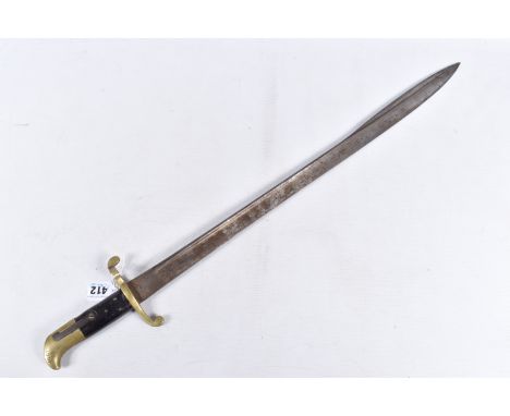 A 1855 PATTERN BRITISH LANCASTER SWORD BAYONET WITHOUT SCABBARD, this is in good condition for its age but the blade is marke