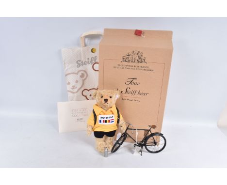 A BOXED STEIFF LIMITED EDITION TOUR DE STEIFF TEDDY BEAR 2004, No.661570, light blonde mohair bear wearing a yellow jersey an