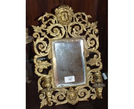 A VINTAGE ORNATE GILT METAL EASEL BACKED FRENCH STYLE MIRROR WITH SCONCES