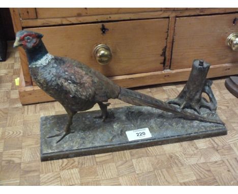 A VINTAGE HAND PAINTED PHEASANT TABLE LIGHTER