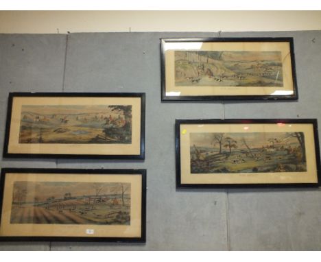 A SET OF FOUR FRAMED AND GLAZED COLOUR HUNTING SCENES A/F