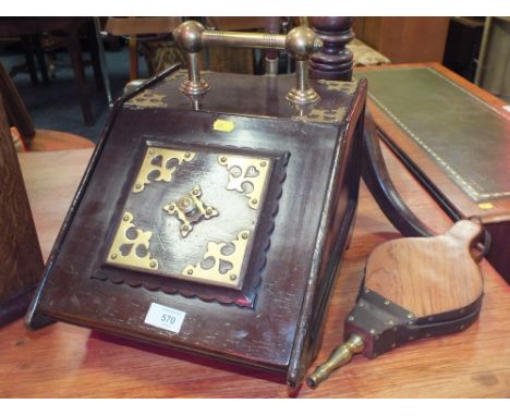 A VINTAGE OAK AND BRASS PURDONIUM PLUS BELLOWS