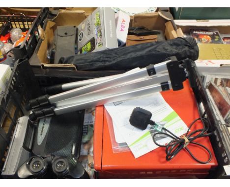 TWO TRAYS OF ELECTRICALS ETC TO INCLUDE A RETRO STYLE RECORD PLAYER
