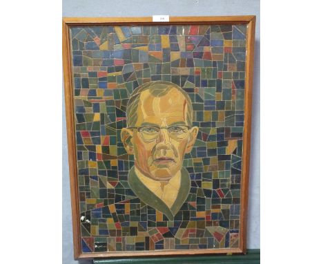 A FRAMED MOSAIC TILE SELF PORTRAIT BY F T WALKER 