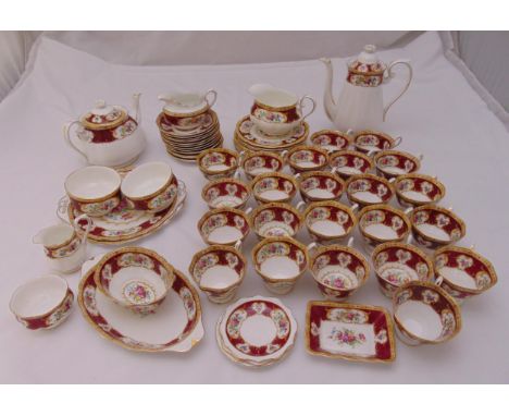 Royal Albert Lady Hamilton teaset to include a teapot, milk jugs, sugar bowls, cups, saucers, plates, cake plates, bonbon dis